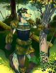  2016 5_fingers anthro arabesque black_nose canine clothing day eyelashes forest fur grass green_eyes grey_fur mammal melee_weapon outside smile solo sword tree weapon white_fur wolf 