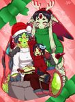  anthro christmas clothed clothing female group hat holidays jakkai lovelesskiax male open_mouth santa_hat slightly_damned smile young 