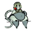  belly big_belly blonde_hair breasts clothing colored dimmerolls grey_skin hair hand_on_stomach hat machine obese overweight robot simple_background sine sitting thick_thighs yellow_eyes 