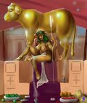  altar anthro areola bovine breasts cattle deity female golden_calf halo idol isatan lactating mammal mature_female milk nipples nude ritual sculpture slightly_chubby solo statue 
