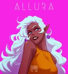  blue_eyes blue_hair character_name dark_skin earrings facial_mark hyakujuu-ou_golion jewelry johannathemad long_hair looking_to_the_side pink_background pointy_ears princess_allura simple_background solo upper_body voltron:_legendary_defender wavy_hair 