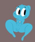  anthro blue_fur breasts cartoon_network cat feline female full_frontal fur grey_background hands_behind_back looking_over mammal mature_female mother navel nicole_watterson nipples nude omni-fall parent pink_nose pussy simple_background solo the_amazing_world_of_gumball whiskers 