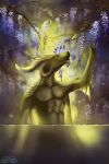  2018 anthro ashesdrawn curved_horn day detailed_background digital_media_(artwork) dragon fantasy horn outside solo standing water 