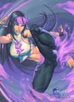  alternate_costume alternate_hairstyle aura barefoot chuck_pires fighting_stance han_juri leg_lift long_hair midriff multicolored_hair navel purple_eyes purple_hair smile solo stomach street_fighter street_fighter_v toenail_polish toes toned two-tone_hair 