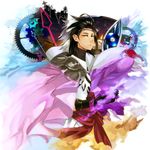  bad_id bad_pixiv_id black_hair cape clockwork headband looking_at_viewer male_focus purple_cape saga saga_frontier solo timelord yamanashi_taiki 