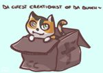  cardboard_box cat creationist_cat cross feline looking_at_viewer mammal scissorsrunner smile text 