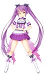  boots cleavage_cutout full_body hands_on_hips highres ichi_makoto legs_apart long_hair looking_at_viewer navel official_art purple purple_eyes sengoku_hime_5 short_sleeves skirt smile solo transparent_background twintails very_long_hair yellow_eyes yukimura_sanada 
