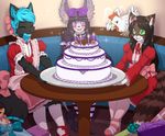  anthro avian bird cake canine chicken clothed clothing feline female feral food girly group lovelesskiax maid_uniform male mammal remmmy sitting smile uniform 