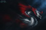  2018 ashesdrawn digital_media_(artwork) dragon fantasy feral grey_scales horn red_eyes scales scalie simple_background spines western_dragon wings 