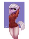  2016 anthro bubble_gum burgerkiss clothed clothing equine female friendship_is_magic grey_hair hair hoodie horse limestone_pie_(mlp) mammal my_little_pony piercing pony pose solo yellow_eyes 