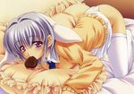  bed blush dear_my_friend kurosaki_komugi kusukusu panties thigh-highs underwear valentine 