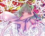  bad_id bad_pixiv_id danmaku gohei green_hair hair_ornament highres kasuga_sunao kochiya_sanae long_hair solo touhou yellow_eyes 