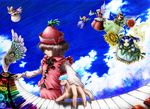  cloud day fairy flower highres instrument keyboard_(instrument) lily_white lyrica_prismriver multiple_girls sunflower_fairy synthesizer tanaka_kusao touhou 