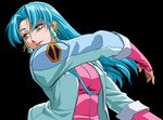  1girl aqua_hair bandai_namco banpresto blue_hair coat earrings glacies gloves jacket jewelry long_hair solo super_robot_wars super_robot_wars_destiny super_robot_wars_original_generation upper_body yellow_eyes 