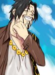  bins-2525 black_hair facial_hair grin higuma_(one_piece) male_focus necklace one_piece solo 