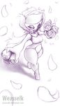  2016 anthro bedroom_eyes female flower half-closed_eyes looking_at_viewer mask monochrome nintendo petals plant pok&eacute;mon rose roserade seductive solo thick_thighs video_games weasselk wide_hips 