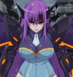  1girl angry breasts character_request large_breasts long_hair masou_gakuen_hxh purple_hair smile solo stitched 