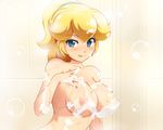  aqua_eyes bath blonde_hair blush breasts bubbles cropped long_hair nipples nude ponytail princess_peach super_mario tagme_(artist) waifu2x wet 