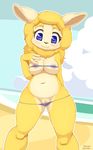  2016 :3 anthro areola beach black_nose blonde_hair blue_eyes blush breasts caprine clothing cloud erect_nipples female fur hair k4170h looking_at_viewer mammal mostly_nude navel nipple_bulge nipples outside pussy sand sea seaside sheep sky smile solo standing swimsuit tight_clothing water white_fur yellow_fur 