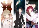  4girls back black_hair blonde_hair blush braid brown_hair chiyo_(min0yoko) closed_eyes crying crying_with_eyes_open danganronpa danganronpa_3 formal green_eyes hinata_hajime hug kamukura_izuru kibougamine_gakuen_school_uniform koizumi_mahiru kuzuryuu_fuyuhiko kuzuryuu_natsumi long_hair multiple_boys multiple_girls pekoyama_peko photo_(object) purple_eyes red_hair satou_(danganronpa) school_uniform short_hair silver_hair spoilers suit tears twin_braids 