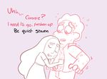  bad_touch cartoon_network clothing connie_(steven_universe) dialogue english_text eyes_closed female human male mammal not_furry simple_background steven_quartz_universe steven_universe sweat text unknown_artist young 