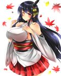  bare_shoulders black_hair breasts en_(paorasuteki) fusou_(kantai_collection) kantai_collection large_breasts leaf long_hair red_eyes simple_background smile solo white_background 