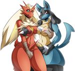  2016 anthro anthrofied avian blaziken breasts female fur hair hi_res looking_at_viewer lucario mammal nintendo nipples nude pok&eacute;mon pok&eacute;morph simple_background solo suddenhack video_games 