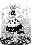  absurdres bubble bug butterfly cloud doremy_sweet dream_soul dress greyscale hat highres insect ko_kita monochrome nightcap pom_pom_(clothes) short_hair smile solo tail tapir_tail touhou 
