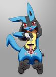  2015 3_toes alcohol animal_genitalia animal_penis anthro beverage black_fur blue_fur blush bottle canine canine_penis censored erection front_view fur grey_background hi_res hindpaw ineffective_censorship knot lucario mabuta_1 male mammal multicolored_fur nintendo pawpads paws penis pok&eacute;mon pouring red_eyes sake simple_background sitting smile solo teasing toes tongue tongue_out video_games yellow_fur しぐれなひと 