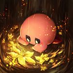  bad_pixiv_id flower gradient gradient_background kirby kirby_(series) lily_(flower) lying_on_water no_humans rain ripples smile solo wet yellow_flower yukkyon_kyon 