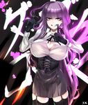  artist_name bad_id bad_tumblr_id bangs black_gloves black_legwear black_ribbon black_skirt blunt_bangs bracelet breasts bursting_breasts cleavage cleavage_cutout corset danganronpa danganronpa_3 eyebrows_visible_through_hair garter_straps gloves grin half-closed_eyes index_finger_raised j.k. jewelry kirigiri_kyouko large_breasts long_hair looking_at_viewer pleated_skirt purple_eyes purple_hair ribbon skirt smile solo teeth thighhighs tsurime 