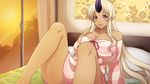  1girl blonde_hair breasts huge_breasts long_hair monster_girl monster_musume_no_iru_nichijou ogre red_eyes sitting solo tionishia 