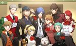  5boys aegis_(persona) amada_ken android animal anniversary aqua_hair aragaki_shinjirou armband bandaid_on_forehead bangs baseball_cap beard belt belt_buckle black_gloves black_hair black_jacket black_skirt blazer blonde_hair blue_eyes blue_hair blue_shirt blurry bow bowtie breasts brown_eyes brown_hair buckle cardigan choker closed_mouth coat collared_shirt crossed_arms depth_of_field digital_media_player dog dog_tags dress_shirt earrings facial_hair gekkoukan_high_school_uniform gloves grey_eyes grey_hair group_name hair_over_one_eye hand_in_pocket hand_on_own_shoulder happy hat headphones headphones_around_neck hood hoodie indoors iori_junpei jacket jewelry kirijou_mitsuru koromaru long_hair long_sleeves looking_at_viewer medium_breasts minato_(robin) multiple_boys multiple_girls neck_ribbon one_eye_covered open_blazer open_clothes open_jacket persona persona_3 plant red_bow red_eyes red_hair red_neckwear ribbon sanada_akihiko school_uniform shirt short_hair silver_hair skirt smile stubble stud_earrings sweater_vest swept_bangs takeba_yukari taking_picture turtleneck wall white_shirt yamagishi_fuuka yuuki_makoto zipper 