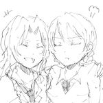  :t =3 arm_around_shoulder chikomayo closed_eyes darjeeling girls_und_panzer greyscale hair_intakes kay_(girls_und_panzer) monochrome multiple_girls necktie pout sketch smile 