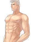  abs bleach blue_eyes male_focus mohawk muguruma_kensei nipples revision shirtless simple_background solo tattoo ustaminuk white_background white_hair 