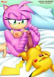  2016 amy_rose anus areola bbmbbf bed bedroom big_areola big_breasts big_dom_small_sub big_penis blush breasts butt crossover domination erect_nipples female female_domination foot_fetish footjob hairband half-closed_eyes hedgehog horny male male/female mammal mobius_unleashed mouse nintendo nipples palcomix penis pikachu pok&eacute;mon pokepornlive rodent size_difference smile smirk sonic_(series) video_games 