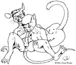  1993 animal_genitalia anthro balls breasts cat doug_winger duo feline fellatio female male male/female mammal mouse nude oral penis rodent sex sheath 