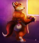  apron baking butt canine clothing disney donryu food fox gideon_grey looking_at_viewer looking_back male mammal pie smile solo zootopia 