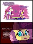  2016 blue_eyes clothed clothing comic cup cutie_mark dialogue duo english_text equine female feral flam_(mlp) fluttershy_(mlp) friendship_is_magic fur hair hat heir-of-rick horn horse male mammal my_little_pony pink_hair pony shirt table text unicorn yellow_fur 