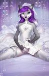  2016 anthro canine clothing dress female hair legwear mammal purple_hair pussy solo stockings wedding_gown wolf yulliandress 