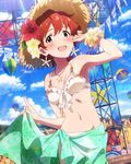  artist_request bikini blue_eyes earrings faceless faceless_male flower hair_flower hair_ornament hat hibiscus idolmaster idolmaster_million_live! jewelry julia_(idolmaster) midriff necklace official_art plumeria red_hair sarong sarong_lift scrunchie short_hair solo_focus starfish straw_hat sun_hat swimsuit wrist_scrunchie 