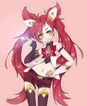  1girl jinx_(league_of_legends) league_of_legends long_hair magical_girl red_hair shorts solo star_guardian_jinx thighhighs twintails 