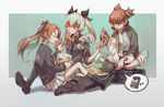  aki_(girls_und_panzer) anchovy animalization anzio_military_uniform black_footwear black_shirt boots brown_eyes brown_hair die_(die0118) drill_hair food girls_und_panzer green_hair hair_ribbon jacket kadotani_anzu keizoku_military_uniform knee_boots long_hair mikko_(girls_und_panzer) military military_uniform multiple_girls necktie ooarai_military_uniform open_clothes open_jacket pants pants_rolled_up pasta pleated_skirt red_eyes ribbon shirt short_hair short_twintails skirt spaghetti sweet_potato track_pants twin_drills twintails uniform white_skirt 