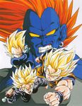 4boys 90s android android_13 dragon_ball dragonball_z energy evil fangs flying looking_at_viewer male_focus multiple_boys muscle orange_hair scan serious solo son_gokuu super_saiyan sworld trunks_(dragon_ball) vegeta weapon 