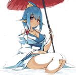  blue_hair clothing eeveelution female fish fish_humanoid hair human humanized humanoid humanoidized japanese_clothing kusanagikaworu mammal marine nintendo parasol pok&eacute;mon purple_eyes simple_background solo swimsuit vaporeon video_games water white_background 