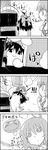  4koma =d arms_up ascot bandana bow bread comic commentary food greyscale hair_bow hair_tubes hakurei_reimu hand_on_own_chin highres hot_cross_bun imagining jitome kazami_yuuka long_hair medicine_melancholy monochrome multiple_girls on_head oven oven_mitts person_on_head short_hair shoujo_kitou-chuu steam sweatdrop tani_takeshi touhou translated yukkuri_shiteitte_ne |_| 