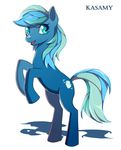  blue_eyes blue_hair cutie_mark equine eyelashes fan_character female feral hair hooves ka-samy mammal my_little_pony nude open_mouth simple_background smile solo standing white_background 