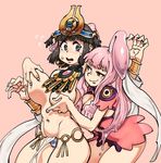  black_hair breast_grab breasts egyptian goo_girl grabbing groping jewelry melona menace monster_girl multiple_girls panties pelvic_curtain pink_hair queen's_blade striped striped_panties taikodon tiara underwear 