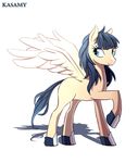  black_hair blue_eyes equine eyelashes fan_character feathered_wings feathers female feral hair hooves ka-samy mammal my_little_pony pegasus simple_background solo standing white_background wings 