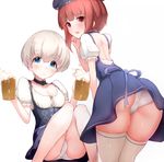  alcohol alternate_costume apron ass beer beer_mug blue_eyes boruhis brown_eyes brown_hair clothes_writing cup dirndl dress embarrassed from_behind german_clothes hat holding holding_cup kantai_collection leaning_forward looking_at_viewer multiple_girls oktoberfest open_mouth panties pantyshot sailor_hat short_dress short_hair silver_hair sitting thighhighs thighs underbust underwear waist_apron white_legwear z1_leberecht_maass_(kantai_collection) z3_max_schultz_(kantai_collection) 